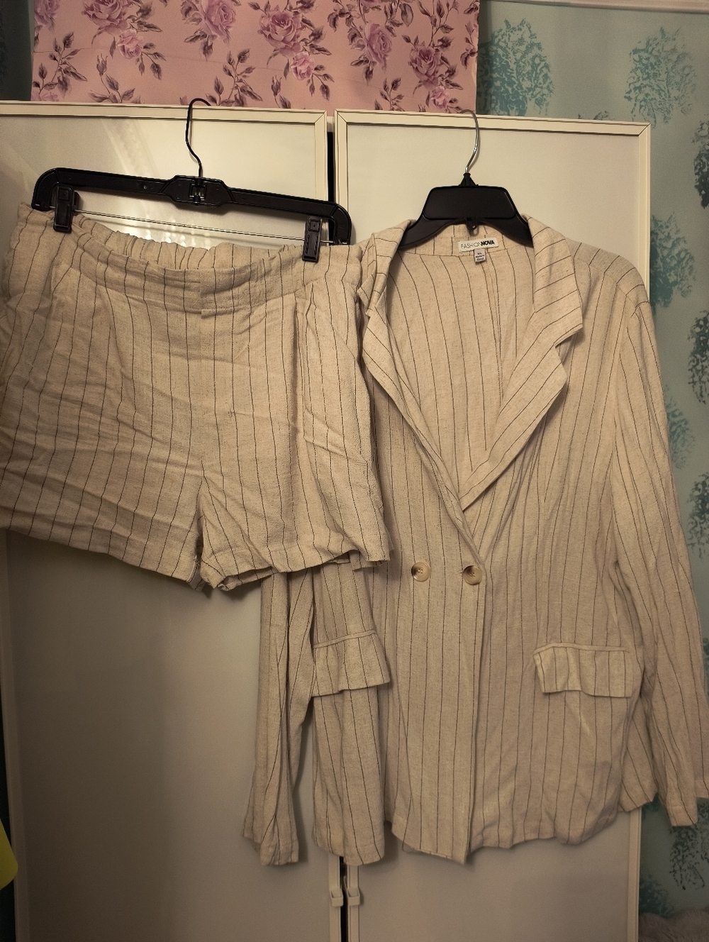 Fashion Nova Linen Blend Beige Jacket Short Summer Suit Sz XL - Picture 7 of 13